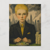 Blond Business Boy am Schreibtisch Postkarte (Vorderseite)