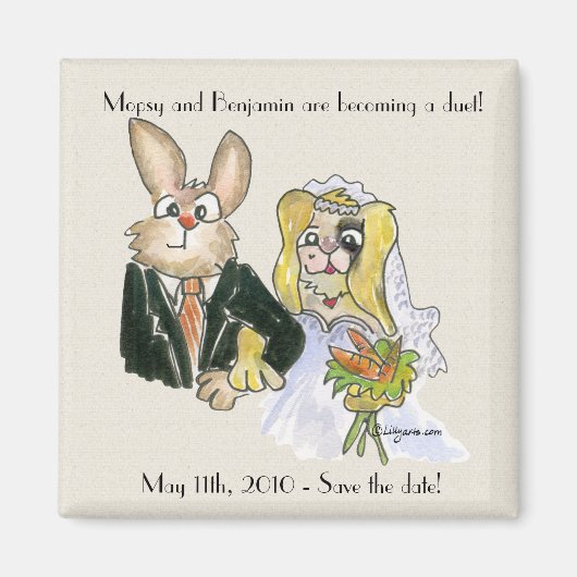 Blond Cartoon Rabbits Hochzeit Speichern Sie das D Magnet (Vorne)