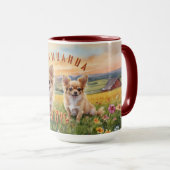 Blond Chihuahua und Pup Farm Sunrise Tasse (VorderseiteRechts)