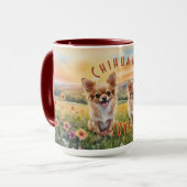 Blond Chihuahua und Pup Farm Sunrise Tasse (Vorderseite Links)