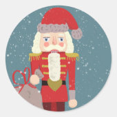 Blond Christmas Nutcracker Santa Teal Runder Aufkleber (Vorderseite)