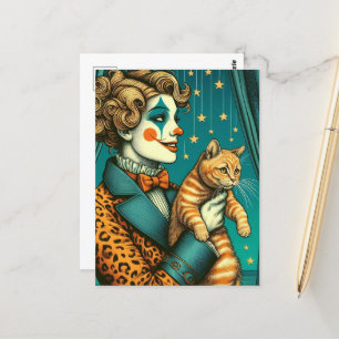 Blond Circus Clown und Ginger Kitty Postkarte