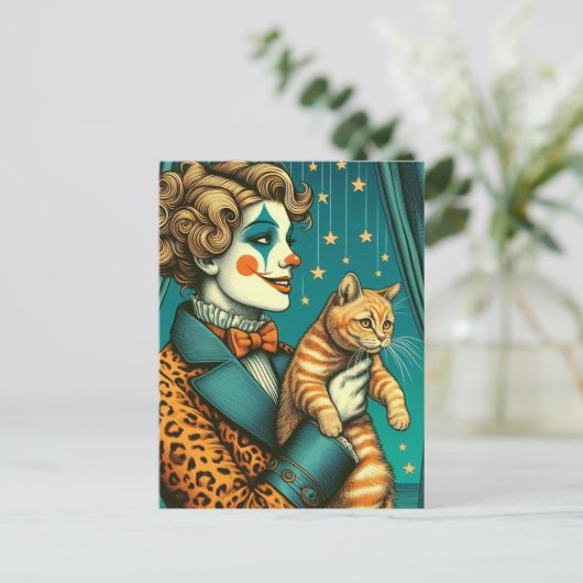 Blond Circus Clown und Ginger Kitty Postkarte (Stehend Vorderseite)