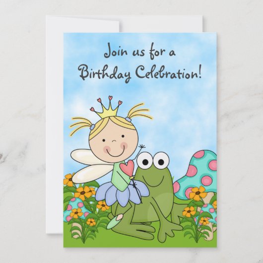Blond Faicess Princess and Frog Birthday Einladung (Vorderseite)