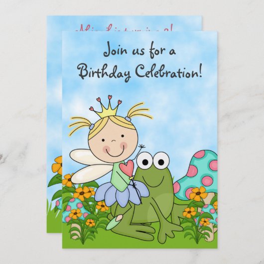 Blond Faicess Princess and Frog Birthday Einladung (Vorne/Hinten)
