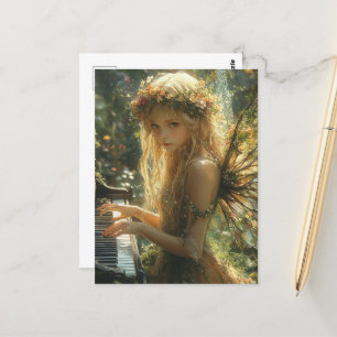 Blond Fairy Playing Piano Postkarte