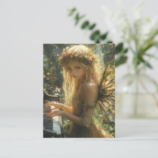 Blond Fairy Playing Piano Postkarte (Stehend Vorderseite)