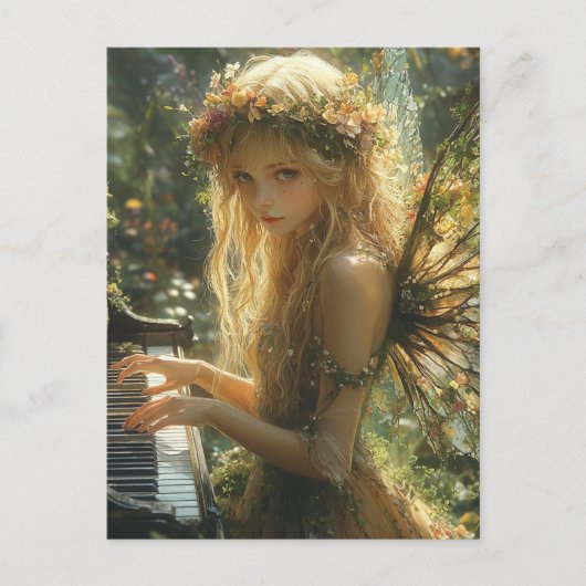 Blond Fairy Playing Piano Postkarte (Vorderseite)