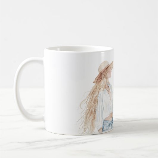 Blond Female Jeans Kaffeetasse (Links)
