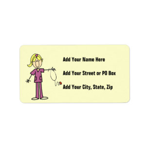 Blond Female Strichmännchen Nurse T - Shirt Adressaufkleber