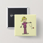 Blond Female Strichmännchen Nurse T - Shirt Button (Vorne & Hinten)