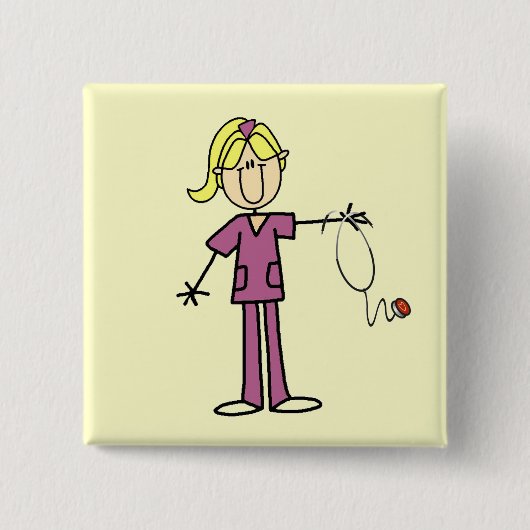 Blond Female Strichmännchen Nurse T - Shirt Button (Vorderseite)