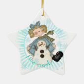 Blond Girl and Snowman Keepake Ornament (Hinten)