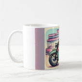 Blond Girl auf dem Rad mit ihrem Ingwer Cat Button Kaffeetasse (Links)