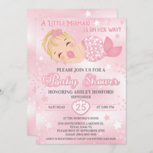 Blond Girl Baby Shower Einladung   Baby Mermaid 