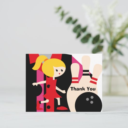 Blond Girl Bowling Birthday Danke, Postcard Postkarte (Stehend Vorderseite)