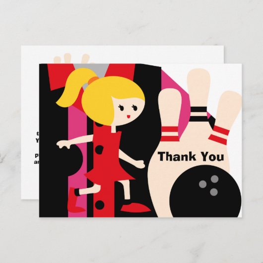 Blond Girl Bowling Birthday Danke, Postcard Postkarte (Vorne/Hinten)