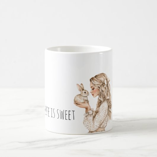 Blond Girl Bunny Rabbit Life is sweet Kaffeetasse (Mittel)