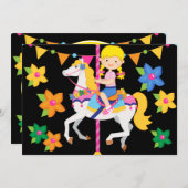 Blond Girl Carousel Geburtstag 12x18 Einladung (Vorne/Hinten)
