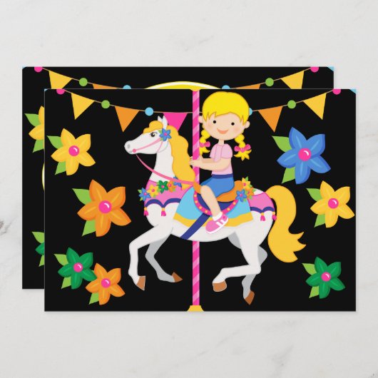Blond Girl Carousel Geburtstag 12x18 Einladung (Vorne/Hinten)