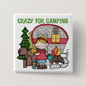 Blond Girl Crazy für Camping Button (Vorderseite)