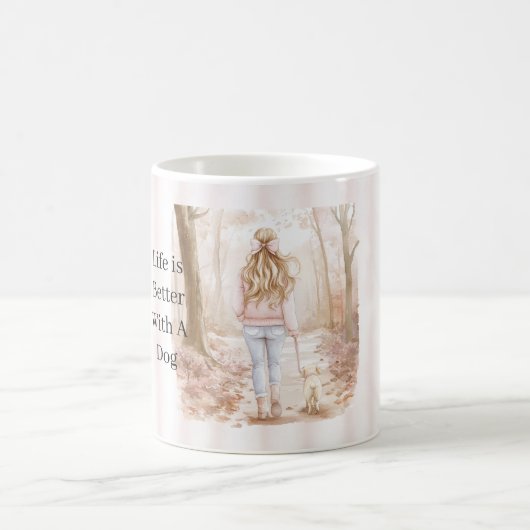 Blond Girl Dog Trees Life is Better With A Dog Kaffeetasse (Mittel)