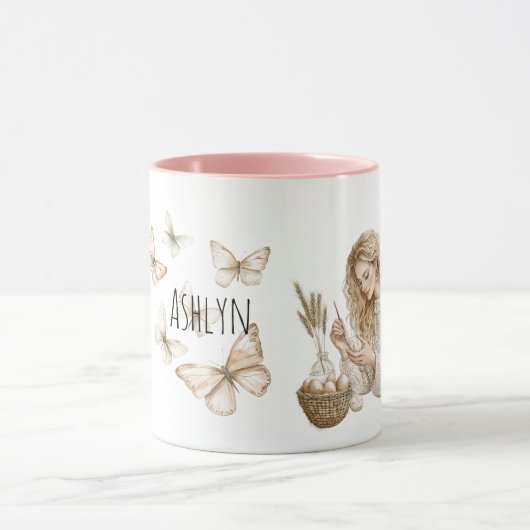 Blond Girl Easter Eggs Butterflies Tasse (Zentrum)
