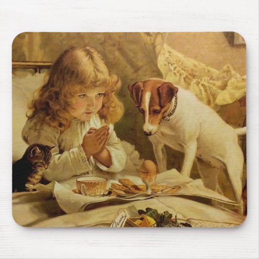 Blond Girl Gebet mit ihrem Hund und ihrer Katze Mousepad (Vorne)