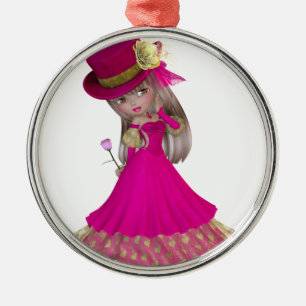 Blond Girl Holding a Pink Rose Silbernes Ornament