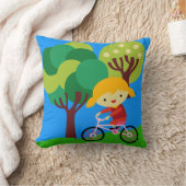 Blond Girl on Bicycle Kissen (Decke)