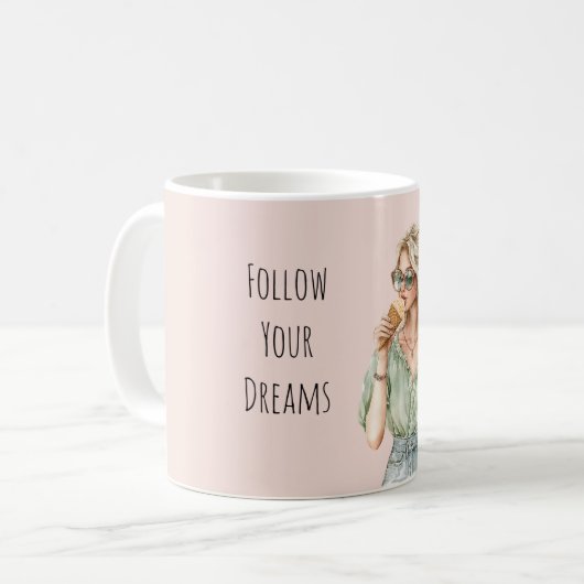 Blond Girl Peach Bow Ice Cream Cone Kaffeetasse (Vorderseite Links)