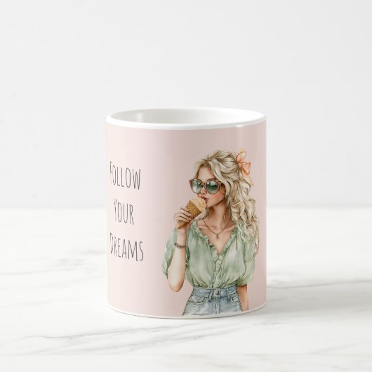 Blond Girl Peach Bow Ice Cream Cone Kaffeetasse (Mittel)