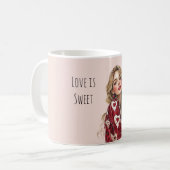 Blond Girl Red Hearts Valentine's Day Love Kaffeetasse (Vorderseite Links)