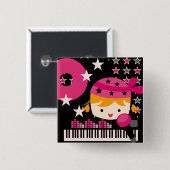 Blond Girl Rock Star Party Birthday Button (Vorne & Hinten)