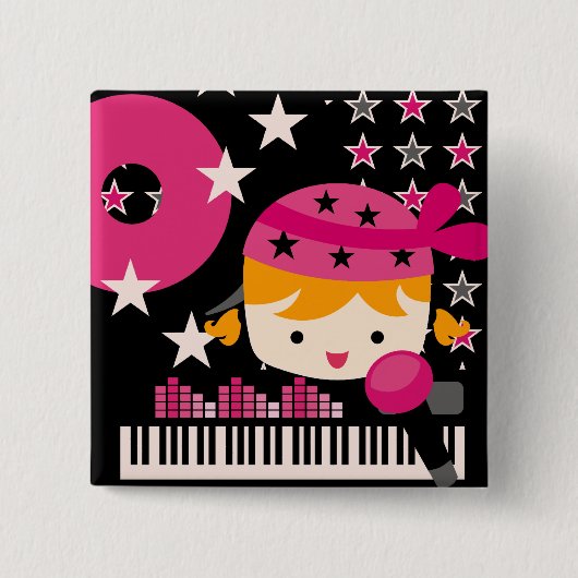 Blond Girl Rock Star Party Birthday Button (Vorderseite)