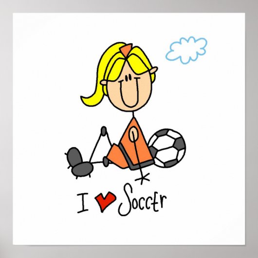 Blond Girl Strichmännchen I Liebe Fußball Geschenk Poster (Vorne)