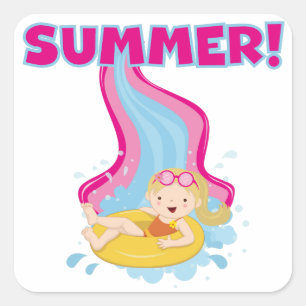 Blond Girl Summer Quadratischer Aufkleber