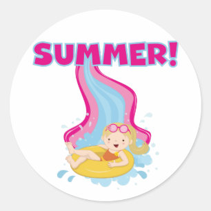 Blond Girl Summer Runder Aufkleber