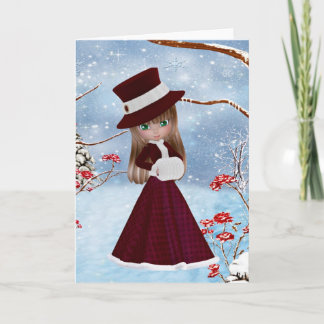 Blond Girl, Weihnachten, Schnee Feiertagskarte