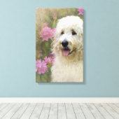 Blond Goldendoodle Hund im Garten Leinwanddruck (Insitu (Holzboden))
