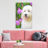 Blond Goldendoodle Hund im Garten Leinwanddruck (Insitu (Wohnzimmer))