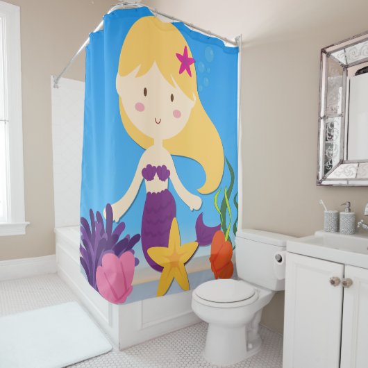 Blond Haahaarige Meerjungfrau im Untermeer Duschvorhang (Beispiel)