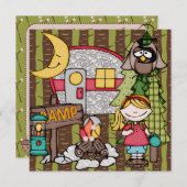 Blond Hair Girl Camping Geburtstag Einladungen (Vorne/Hinten)