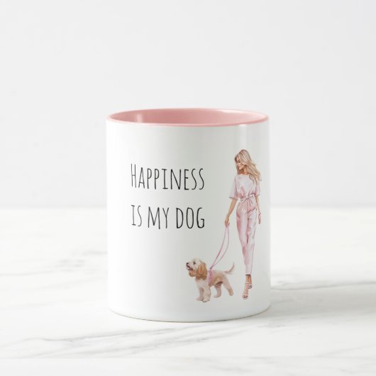Blond Hair Lady Walking Dog Tasse (Zentrum)