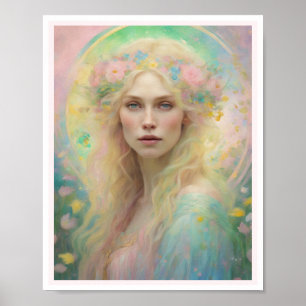 Blond Hair Rose Spring Pastel Art Deco Frauen Poster