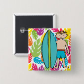 Blond Hair Surfer Boy Button (Vorne & Hinten)