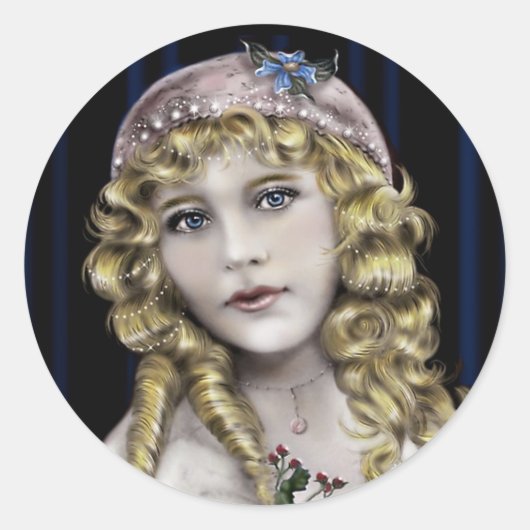 Blond Head Viktorianisch Girl Runder Aufkleber (Vorderseite)