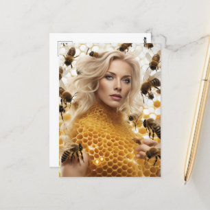 Blond Honey Bee Woman Postkarte