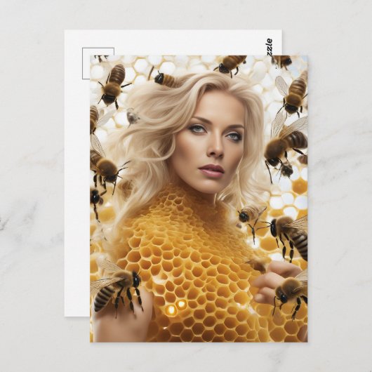 Blond Honey Bee Woman Postkarte (Vorne/Hinten)