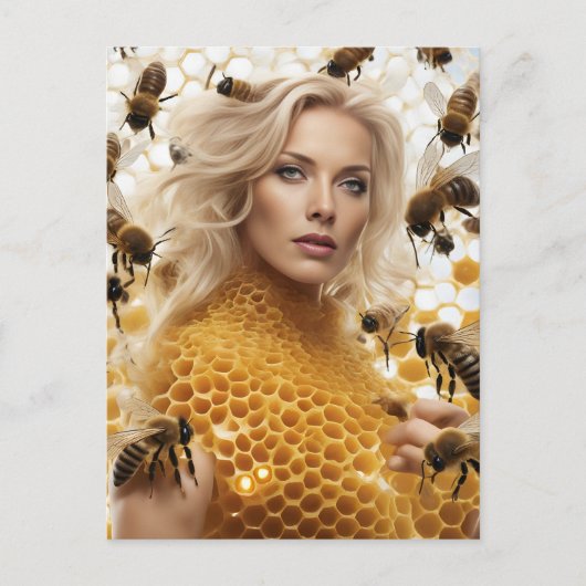 Blond Honey Bee Woman Postkarte (Vorderseite)